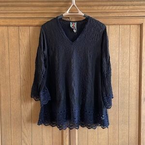 Johnny Was Black Embroidered Lace Crochet Tunic - Size Medium